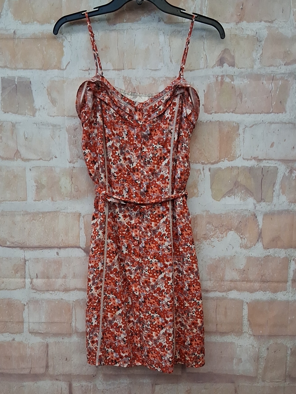 LC Lauren Conrad Red Orange Floral Spaghetti-Strap Mini Dress